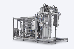 The HRS Aseptic Block combines a pasteuriser and aseptic filler in a compact combined unit