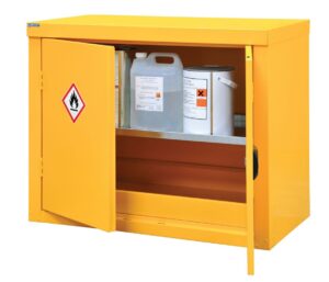 yellow coshh cabinet door open